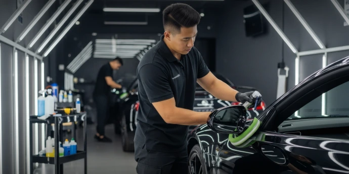 servicio de detailing automotriz limpieza profesional auto negro brillo