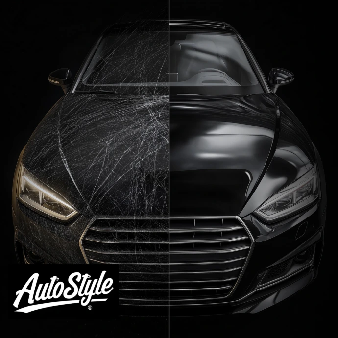 Comparativa antes y después de detailing automotriz profesional en taller especializado